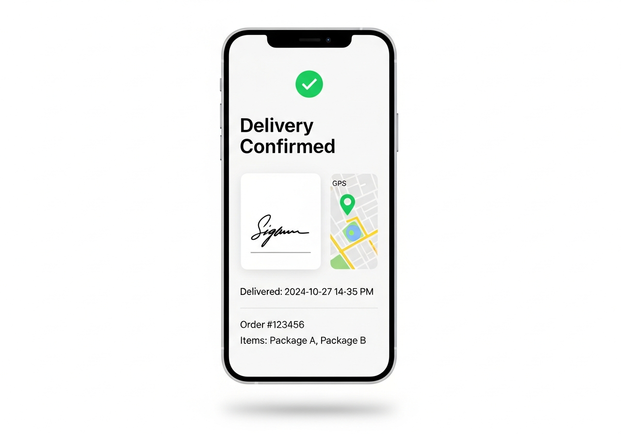 Mobile digital delivery confirmation screen