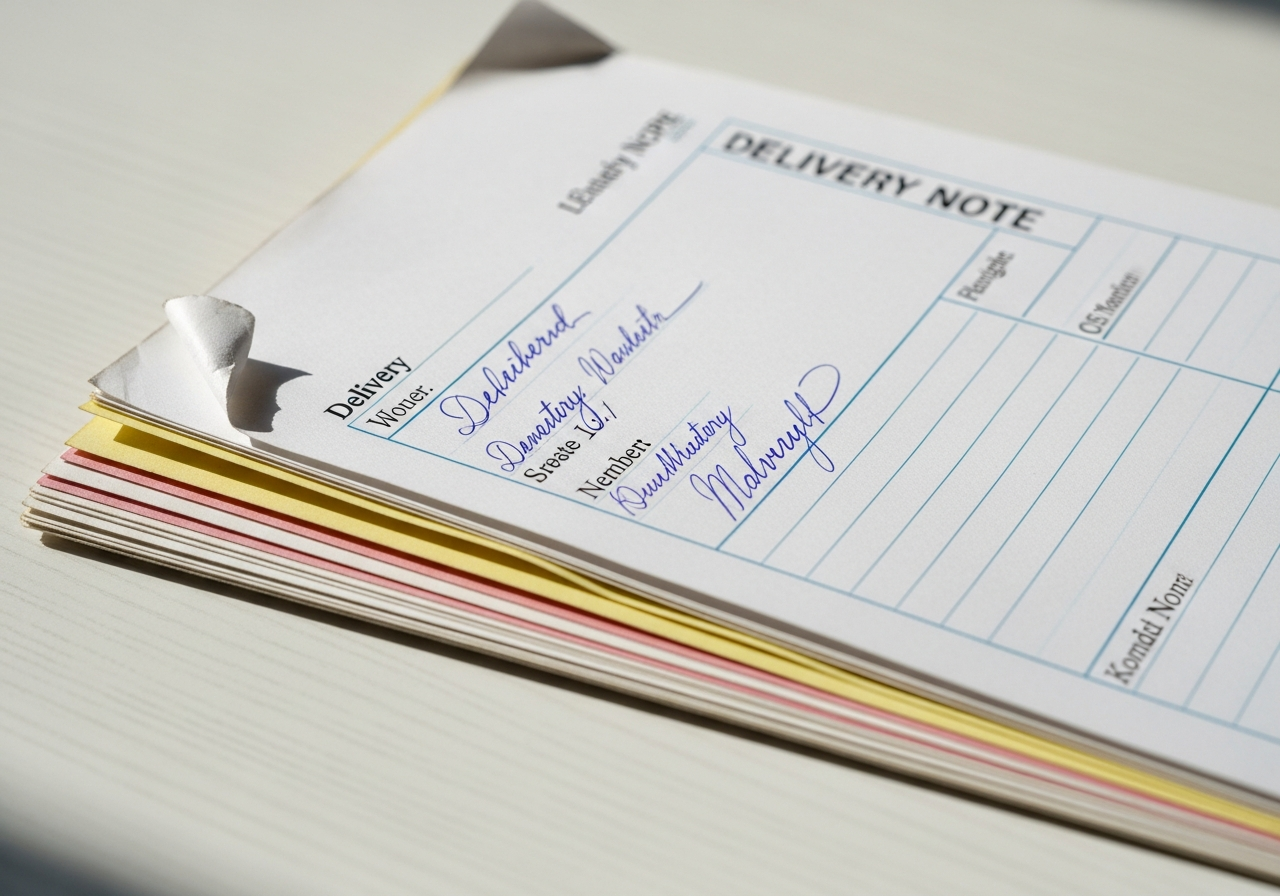 Old paper carbon copy delivery note with handwritten scribbles